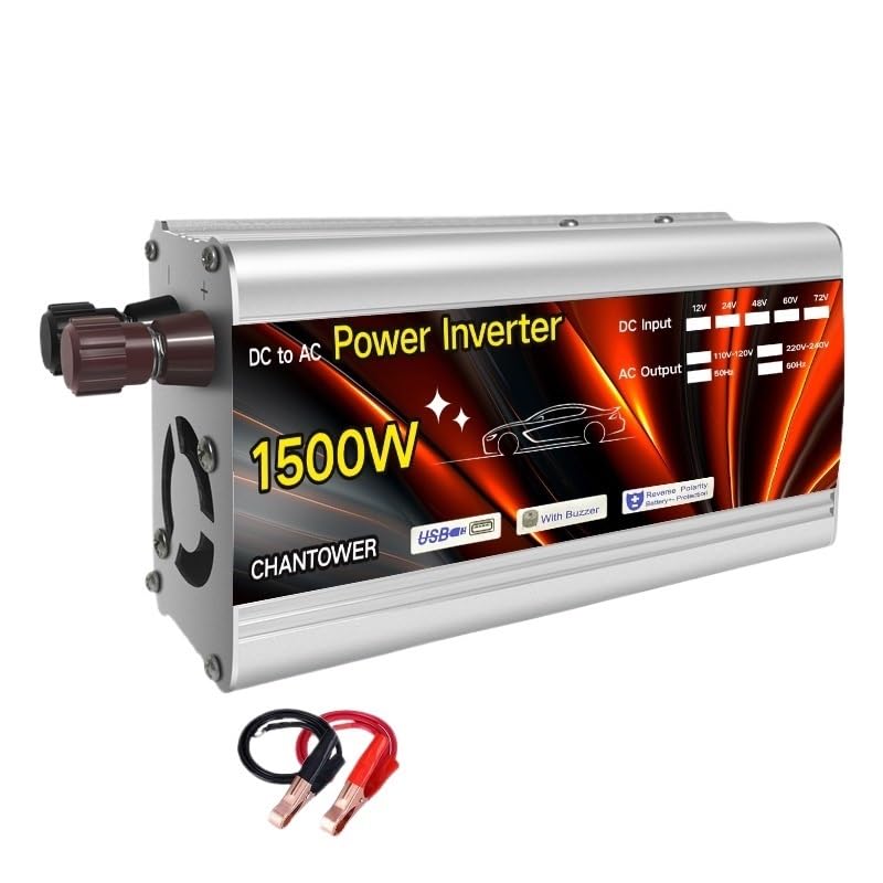Inverter Auto,Inverter Onda Pura Inverter 12v 220v Inverter solare 500W 1000W 1500W 2000W Convertitore di tensione portatile Caricabatterie automatico Inverter di potenza for auto(500W 12V)