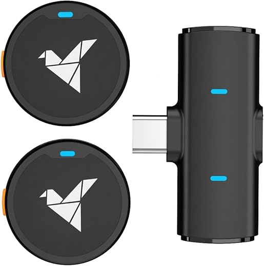 HONGJIEYUAN AROPRE Wireless Lavalier Microphone| Dual Mics with Level 3 Noise Reduction, Low Latency &amp; Real-Time Monitorin