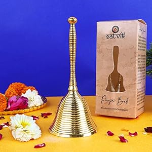 SATVIK 1PC Medium – 4.5 Inch l Winsome Handheld Brass Bell for Puja l Traditional Bells for Mandir l Ideal for Daily Puja & Gifting l Divine Sound l Brass Ghanti for Pooja Room, Temple & Prayer Room
