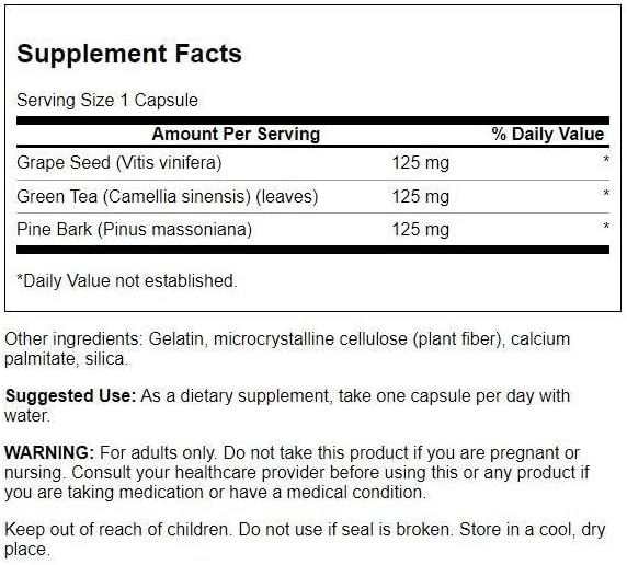 Swanson Grape Seed Green Tea & Pine Bark Complex Health Antioxidant Support Polyphenols OPCS Herbal Supplement 60 Capsules (Caps) - Image 2