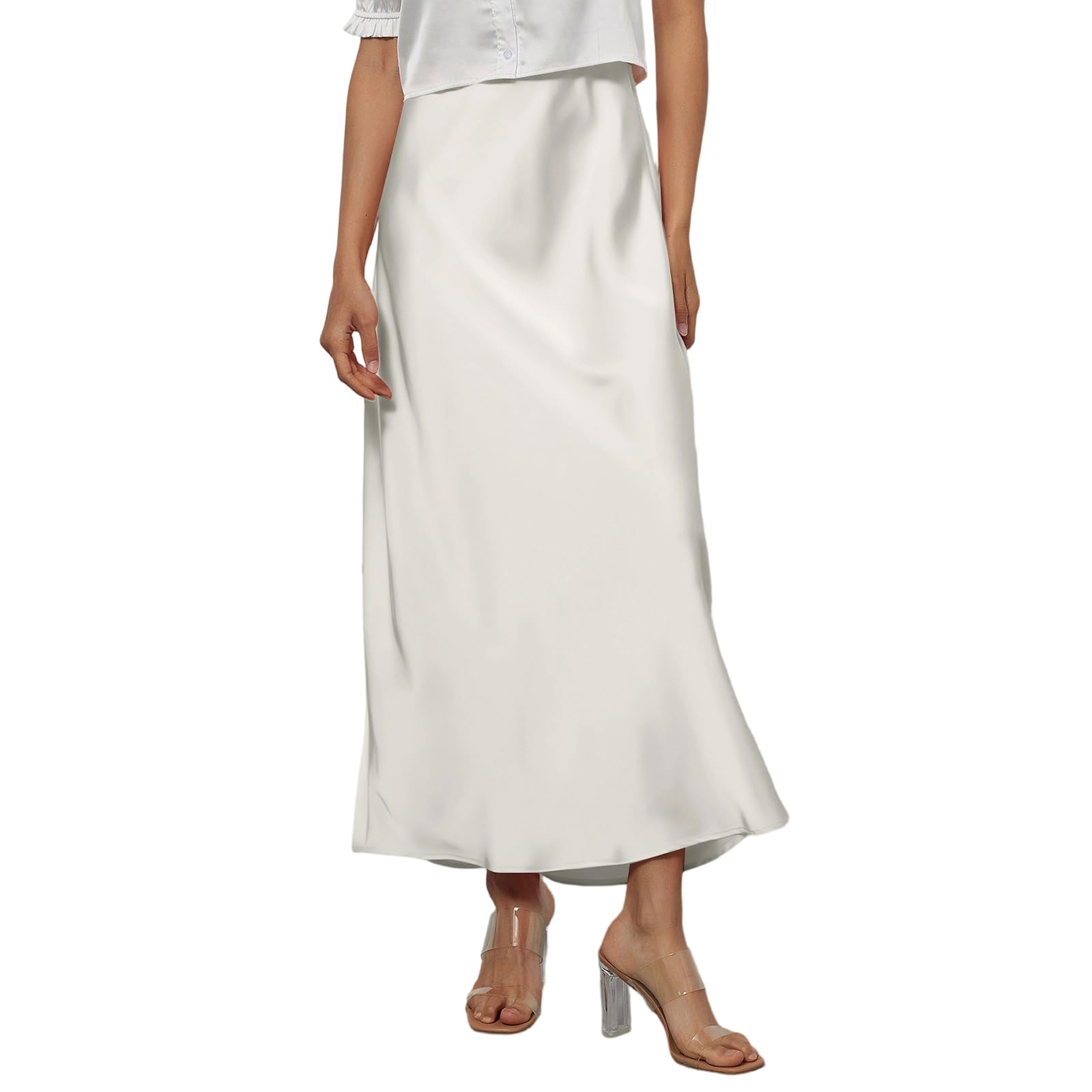 Womens Satin Silk Maxi Skirts High Waisted Casual A Line Long Skirts for Women Spring Summer Flowy Skirt
