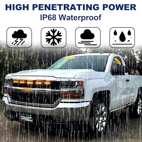 Image of LED Front Grill Lights for 2016 2017 2018 Chevy Silverado 1500 Accessories | Fits Silverado Custom WT LT LS Only Grille Light Bar with adaptor fuse Waterproof smoked lens Bright 6000K Silverado lights