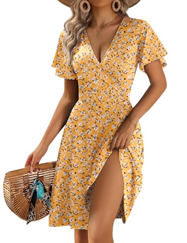 Image of Zeagoo Womens Summer Dresses Wrap V Neck Dress Floral A-Line Ruffle Sleeve Casual Sundress with Pockets 2026