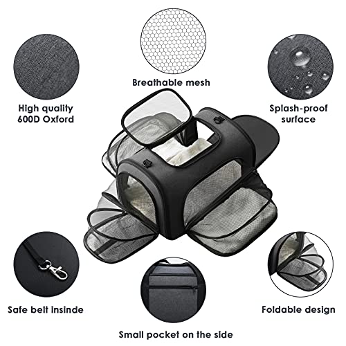 Looxmeer Faltbare Tragetaschen Transportbox für Hunde, Transporttasche mit Langlebigem Material und Atmungsaktivem Design, Hundetragetasche leicht zu reinigen, 5 Weise zu tragen, Grau+ Schwarz - Image 5