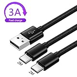 5.Contenido: 3A Cable USB tipo C de Nylon Trenzado (2 Unidades:2m 2m), nuestra garantía de 12 meses favorita de nuestros fans y el amable servicio al cliente de fácil acceso.