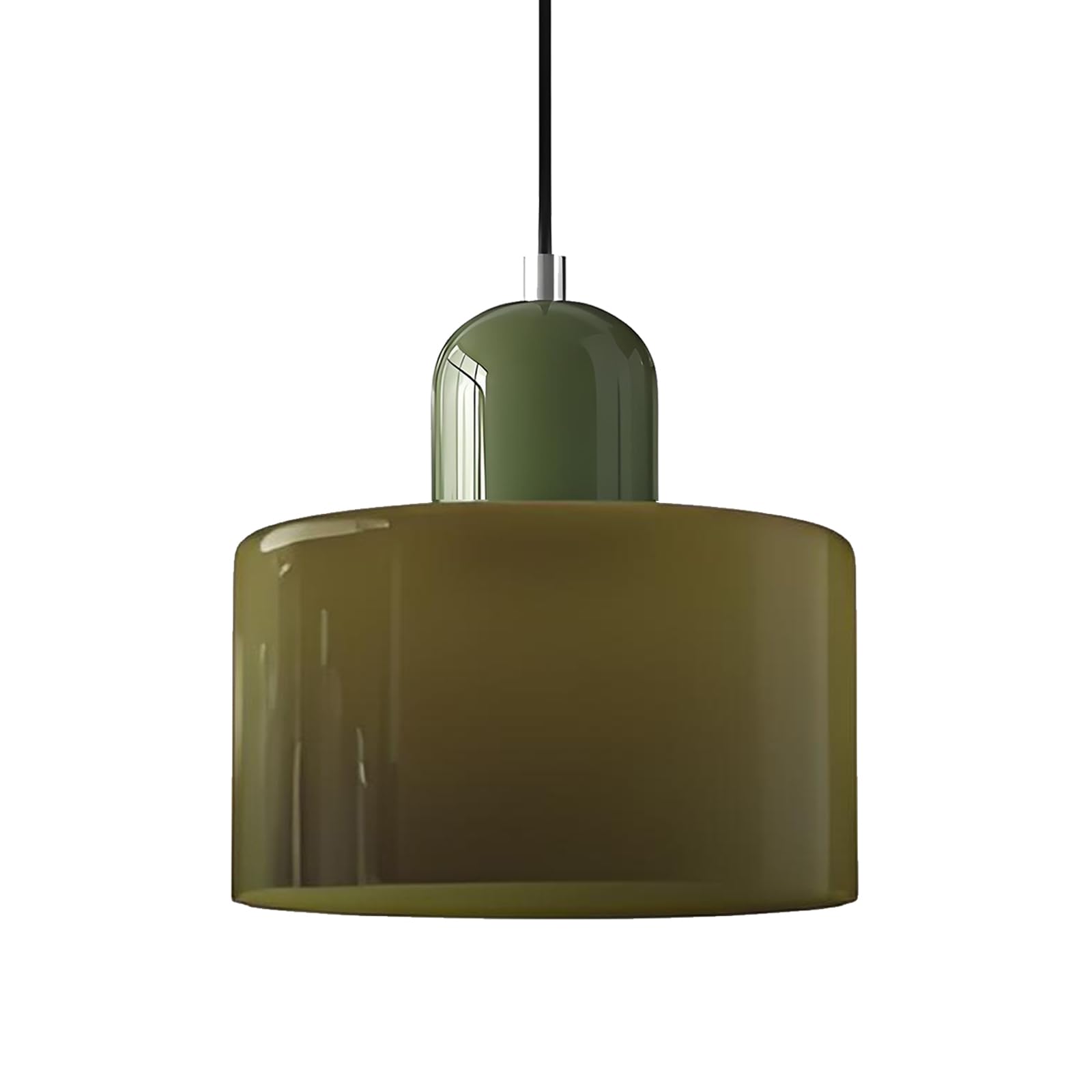 Xirytu-H Olive Green Modern Multi-Colour Glass Pendant Light, E27 Hanging Ceiling Lamp, Height Adjustable 200Cm Cable, Metal & Glass Lighting Fixture For Kitchen, Dining Room, Café, Bar (, 15Cm)
