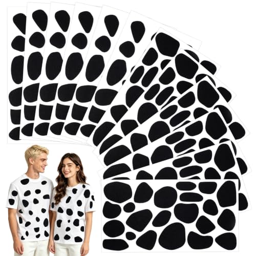 CCINEE 12 Sheets Adhesive Dalmation Spots for Costume Black Felt Circles Stickers Irregular Dots Pads for DIY Clothes Shirt Halloween Dalmatian Spotty Dog Party Costume