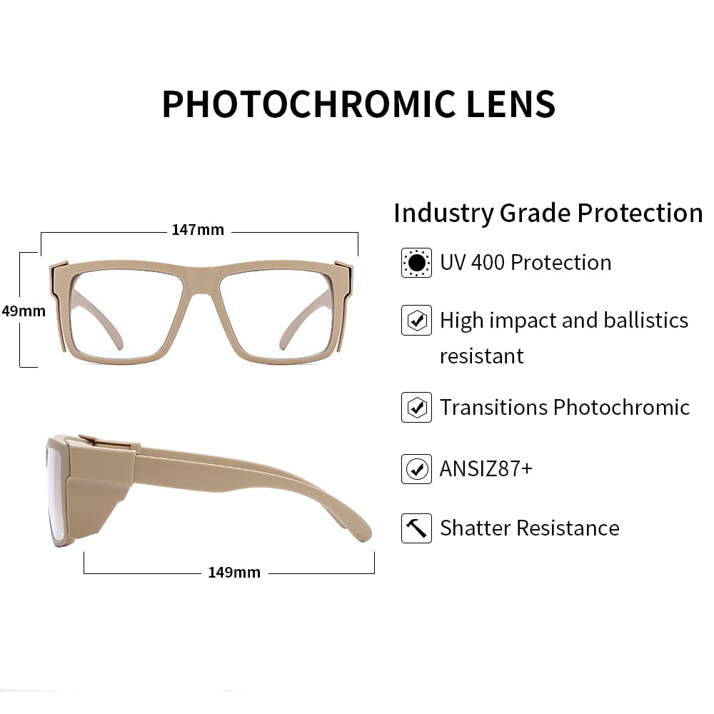 UV400 Blaulicht-Übergangs-photochrome Schutzbrille, kratzfest und stoßfest, entspricht ANSI Z87.1-Standard