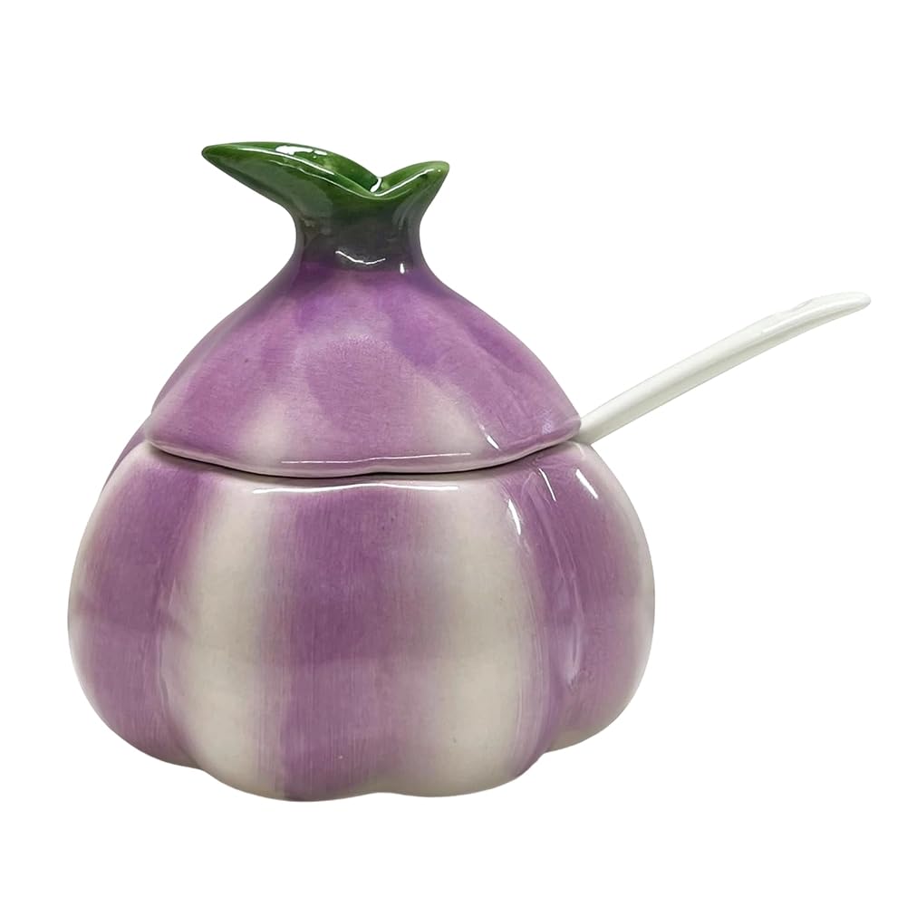 IJSDNVJNDX Ceramic Multi-Purpose Kitchen Spice Container, Onion Shaped Salt Cellar with Lid and Spoon