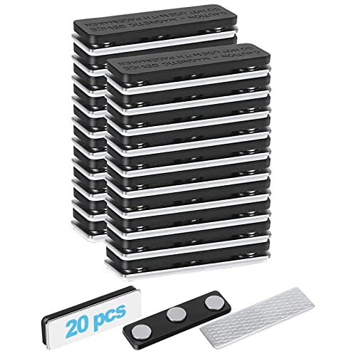 20 piezas etiquetas magnéticas para ropa, portacredenciales magnético, plástico, metal, con 3 imanes de neodimio, dorso autoadhesivo, imán de identificación para chaquetas de uniforme, color: negro