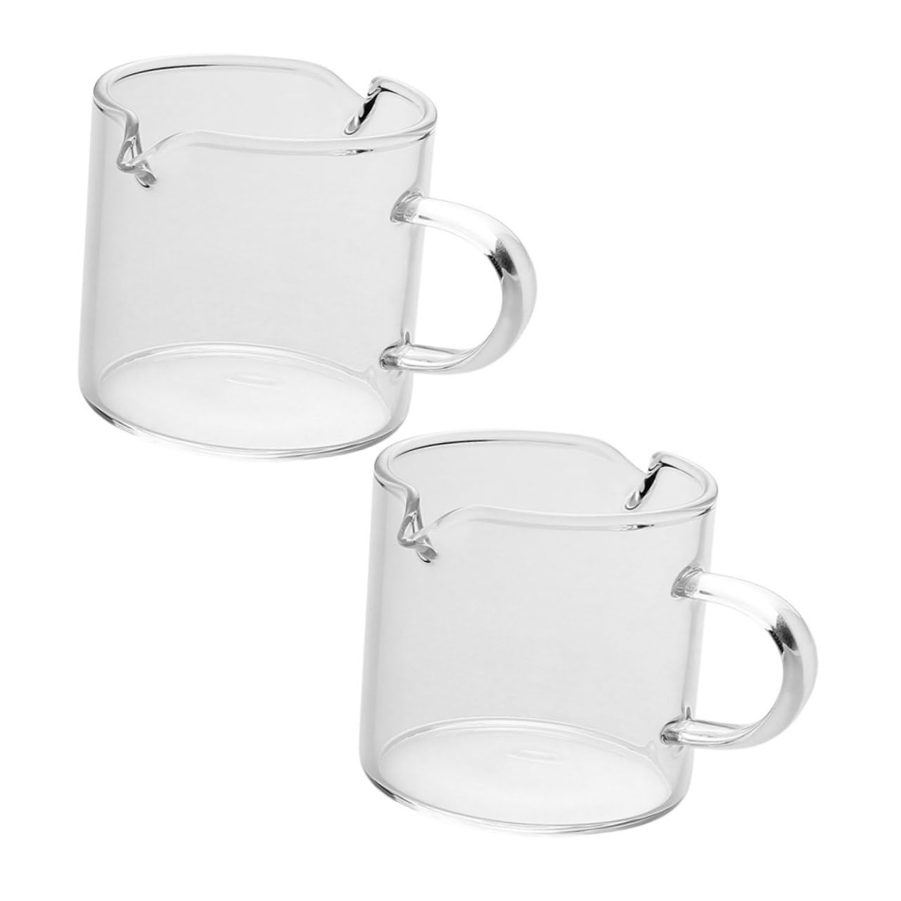 CHILDWEET 2pcs Small Glass Frothing Pitcher Set Double Spout Espresso Cups with Handle Clear High Borosilicate Glass for Coffee Accessories for Espresso Shots