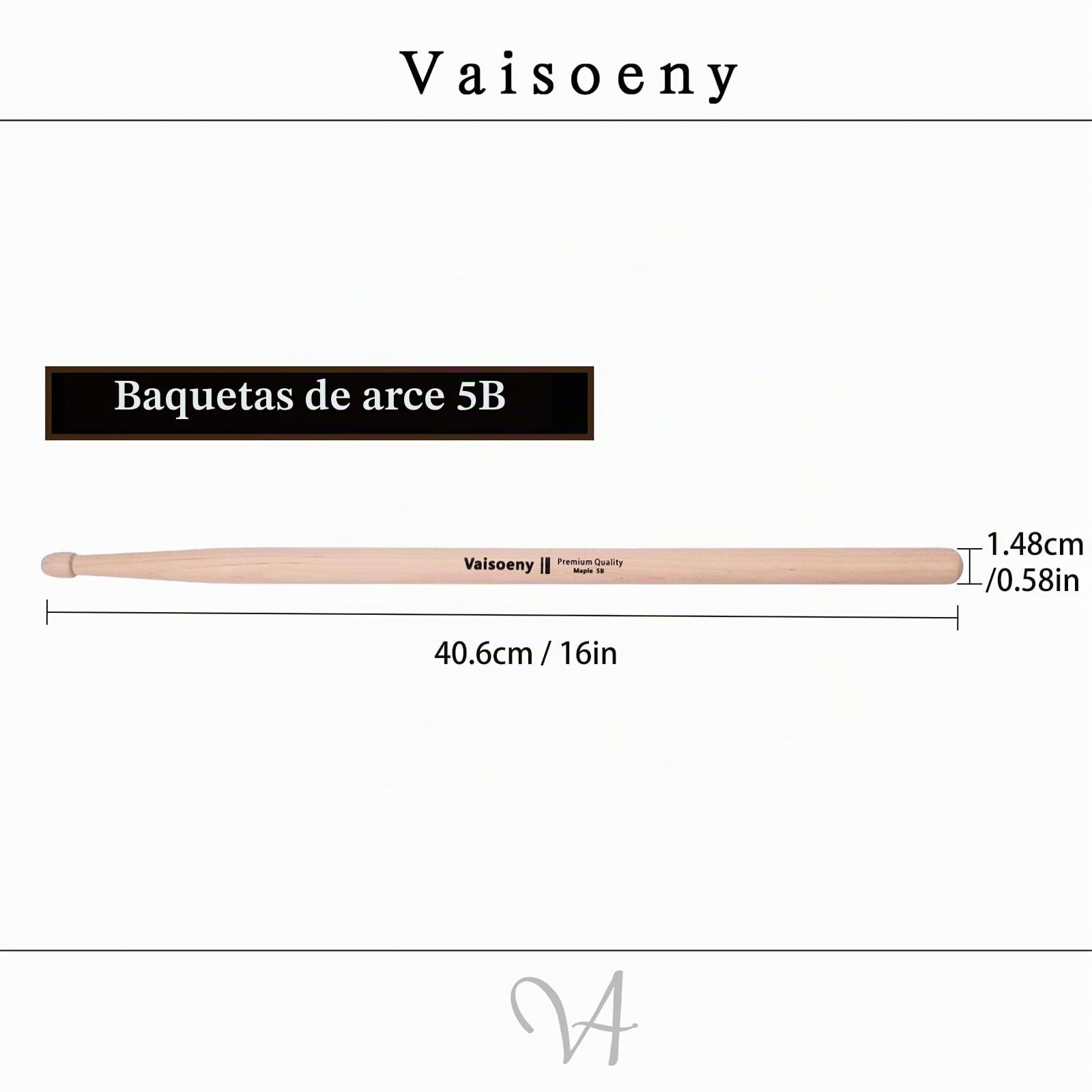 5B - Baquetas de arce, potentes, 12 pares | Potentes baquetas de arce con punta de madera de lágrima. 406 x 15,1 mm. Fuerte proyección, control y respuesta consistente.
