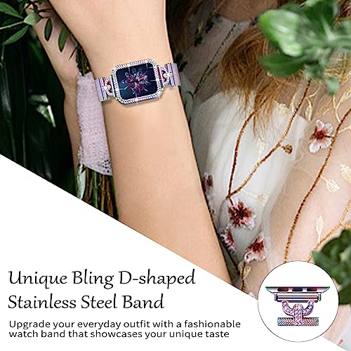JOYOZY Magnetic Band Compatible with Apple Watch Band 38mm 40mm 41mm 42mm 44mm 45mm 46mm Milanese Strap with Bling Glitter Case Built-in Screen Protector Dressy Stainless Steel iWatch Loop for Women