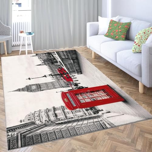 okoikfc Tapis Salon 3D Londres Tapis Doux Lavables Tapis Antidérapant Chambre Enfant Londres Decoration Moquette pour Salle à Manger Porche Tapis de Salon,...