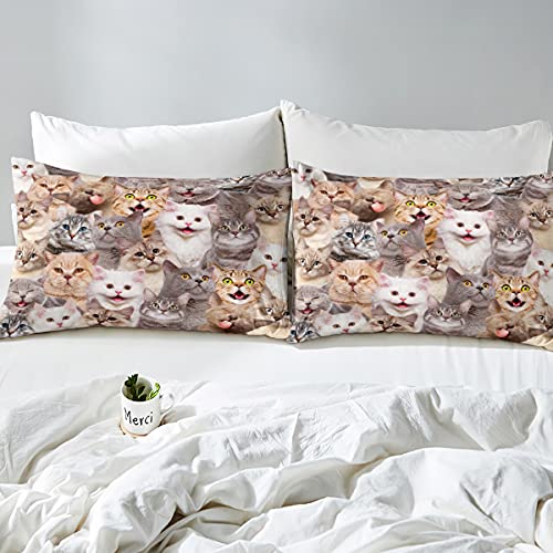 Loussiesd Cat Bedding Set Kids Girls Cute Cats Comforter Cover Set for Boys Women Lovely 3D Kitten Duvet Cover Breathable Animal Cat Collection Bedding & Linen Single - Image 4