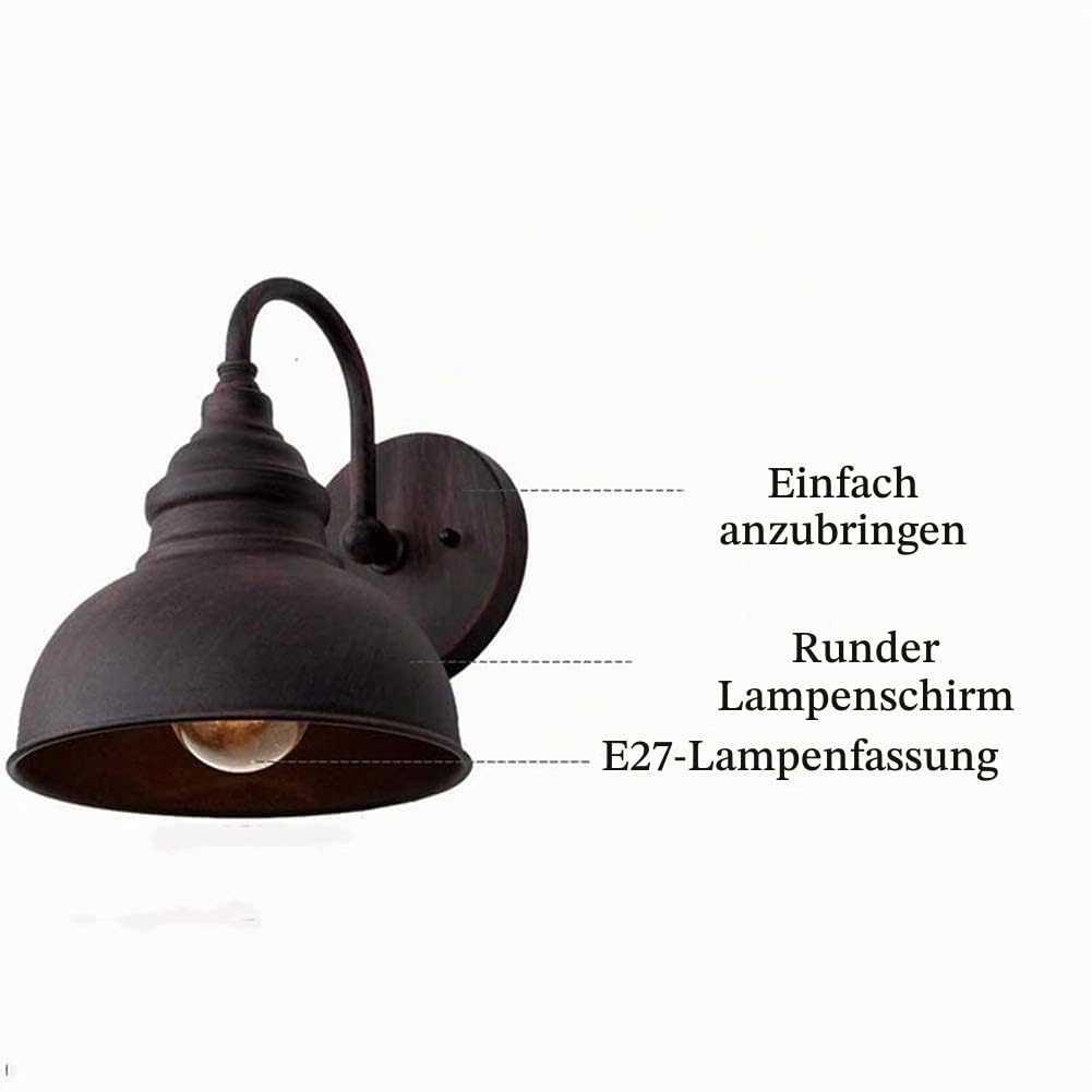 Außenwandleuchte Retro Wandlicht Wandlampe Vintage wandstrahler Schwarz Rostfarbe 1-Flammig Innen/Außen E27 Metall Schatten Wasserdichter Flur Treppen Terrasse Türkopf Eingang Wohnzimmer haus Licht
