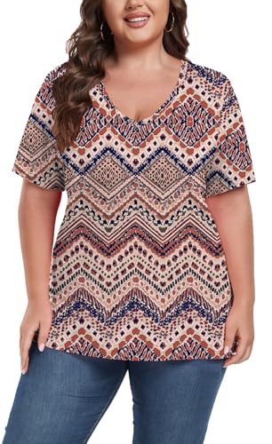 Image of ForHailey Women's Plus Size Short Sleeve Tee Shirt V Neck Basic Ladies Loose Fit T Shirt 1X-5X