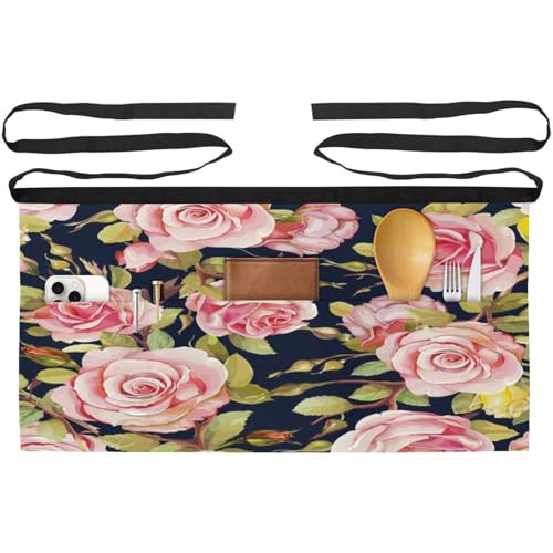 Tablier court de chef lot de 3 demi-tabliers roses vintage à 3 poches pour cuisine et bistrot