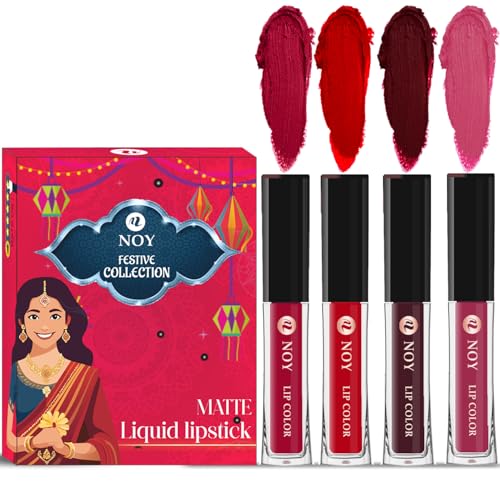 Image of Noy Festival Liquid Matte Lipstick 4 Stunning Shades Cherry Pink, Red, Coffee Wine, Pruple Shades