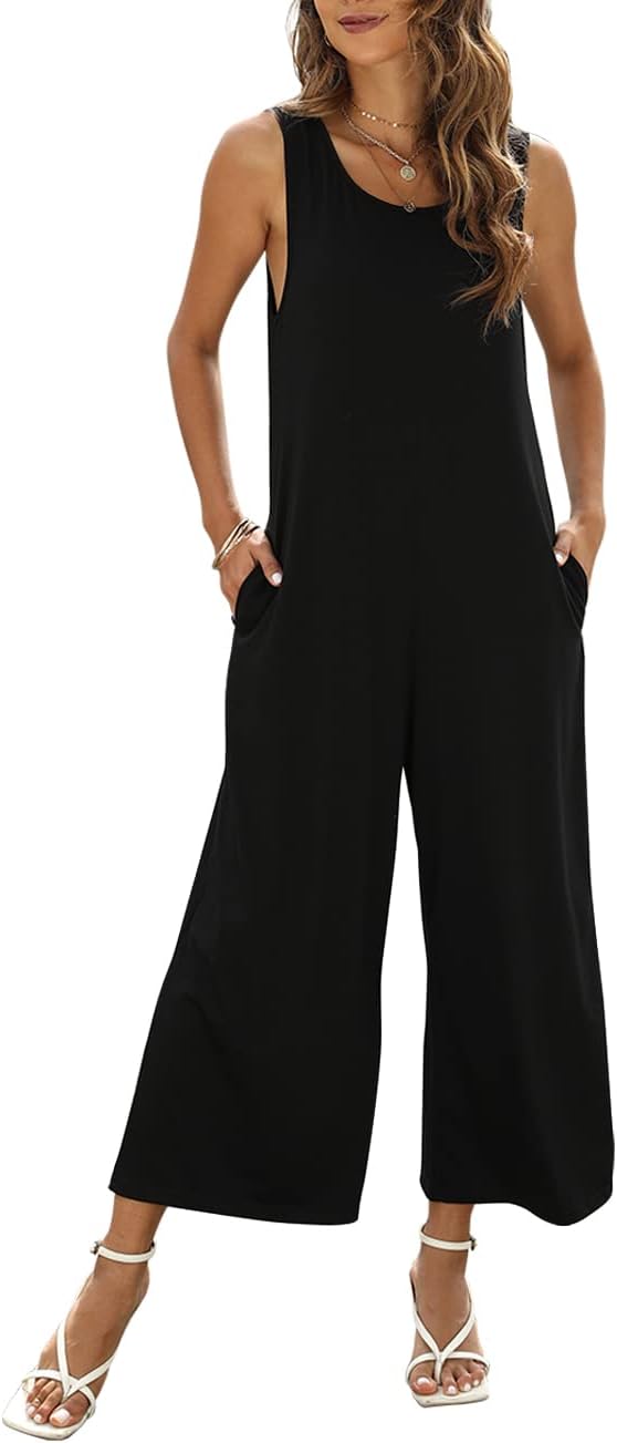 Women's Summer Casual Loose Tank Jumpsuit Sleeveless Crewneck Jumpsuit Romper Outfits with Pockets - Image 2
