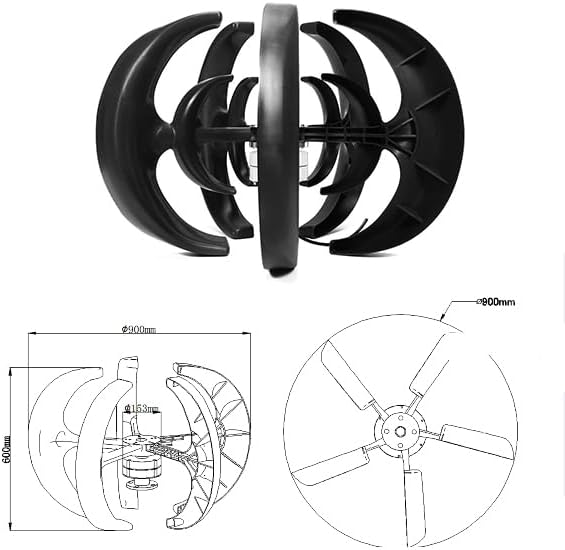 2000W 24V 48V Vertical Wind Turbine Generator Small Wind Turbine Homeuse Low Noise High Efficiency with Controller for Wind Power and Solar Systems (Black)