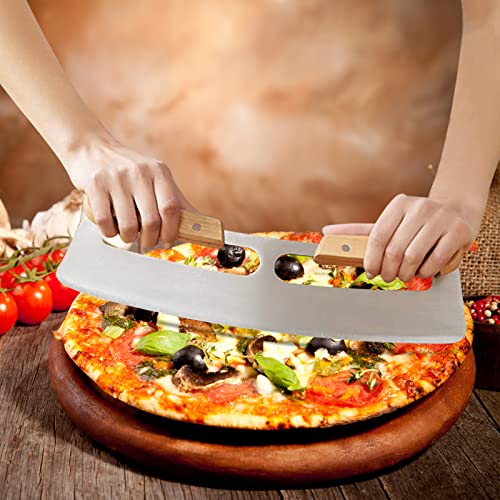 Plvtnm Pizza Cutter Rocker Blade 14Inch With Wooden Handle, Pizza Slicer Wheel Stainless Steel Big Pizza Knife With Knife Sharpener And Pizza Gripper #TOP6