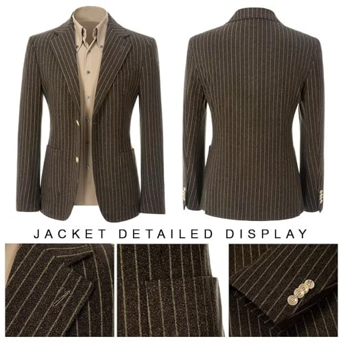 Mens Suit Slim Fit 2 Piece Classic Pinstripe Tweed Suits for Men Wedding Business Tuxedo Blazer Jacket Pants Set4