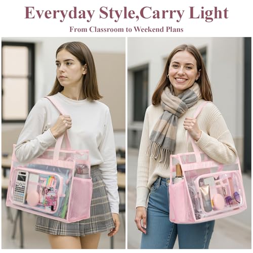 Image of PACKISM Clear Tote Bag for School - Large Heavy Duty Clear Tote for Girls | See Through PVC, Wide Zipper Opening, Front Pocket Keeps Essentials Visible for Students, Class, Work, Daily Carry, Age 12+