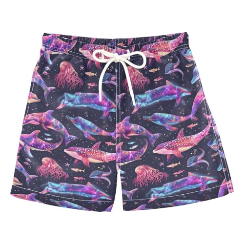 ALAZA Neon Dolphin Jellyfish Boys Quick Dry Beach Board Shorts Kids Swim Trunks Bathing Suit Swimsuit 2T