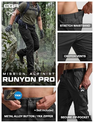 Image of CQR Men's Convertible Cargo Tactical Pants, Water Resistant Outdoor Hiking Pants, Zip Off Lightweight Stretch Work Pants