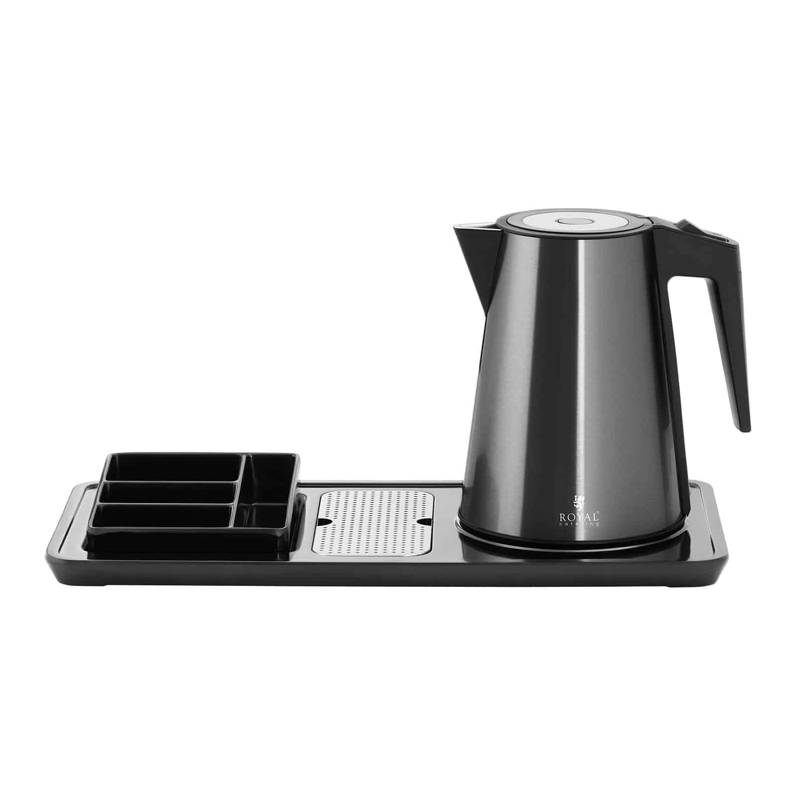 Royal Catering RC-HKS03 Wasserkocher Kaffee- und Teestation 1,2 L 1400 W Edelstahl schwarz Kaffeestation Teestation