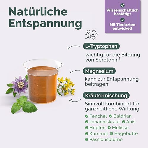 Vetura Beruhigungs-Formel für Hunde | 500 ml | Ergänzungsfuttermittel mit Baldrian, Kräutern & Magnesium | Zur Unterstützung in stressbedingten Phasen | Ohne künstliche Zusatzstoffe | Made in Germany