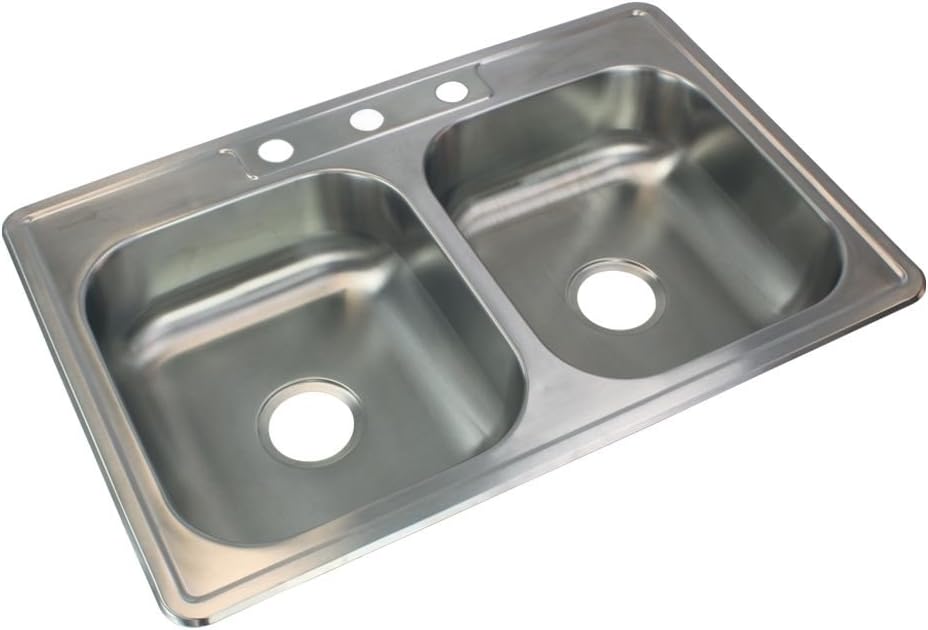 33'' Brushed Stainless Steel Double Bowl Drop-In Kitchen Sink
