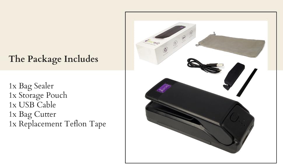 Portable Bag Heat Sealer - Rechargeable, 3 Heat Settings, 1200mAh Battery, Includes Bag Cutter and Teflon Tape image 4