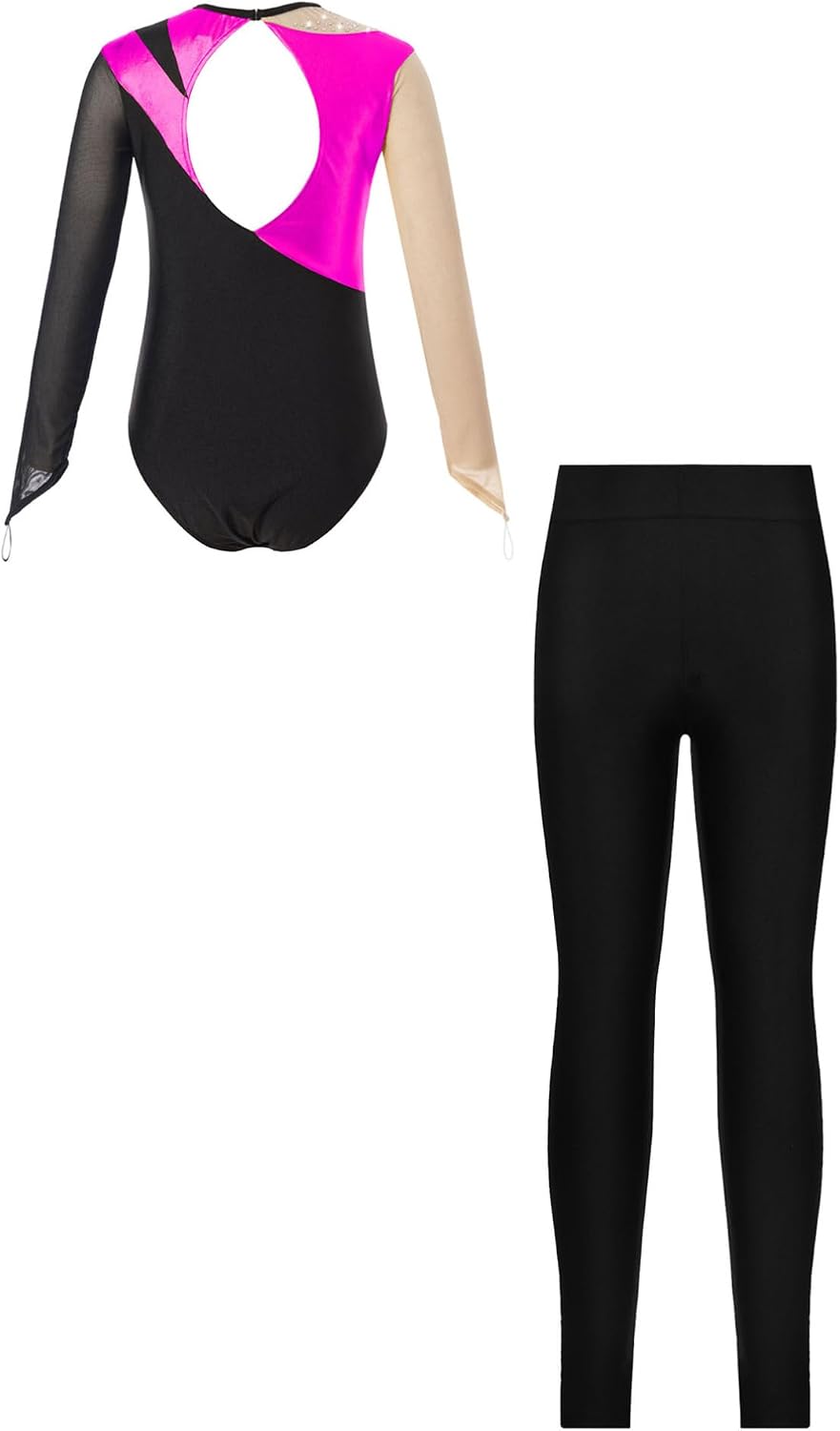 Linjinx Kids Girls Long Sleeve Metallic Gymnastic Leotard with Leggings Dance Outfits Sets Dancewear