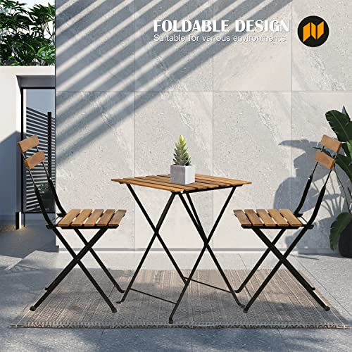 Fdw 3-Piece Wood Patio Bistro Set Outdoor Furniture Set Bistro Table Set Patio Bistro Set Small Patio Table And Folding Chairs For Lawn Balcony Backyard Yard Bistro Apartment Nature #TOP6