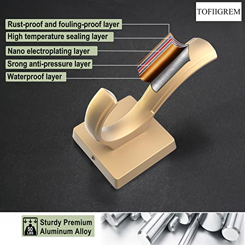 Tofiigrem Gold Wall Hooks Coat Hooks, Heavy Duty Thick Bath Towel Robe Hooks Aluminum Alloy Double Hooks For Hanging Coat Hat Backpack, Sturdy Hooks For Mudroom Entryway Garage(3 Pack, Gold) #TOP3