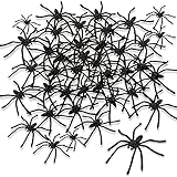 obqo 100 Pieces Halloween Spooky Black Plastic Spiders for Halloween Party Decorations, Prank Realistic Scary Spiders Toy for Kids Party Decorations