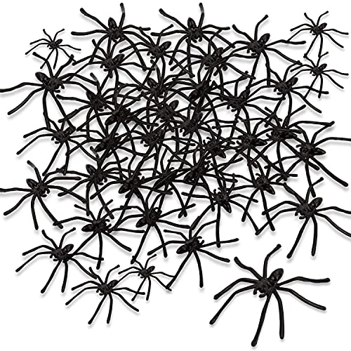 obqo 100 Pieces Halloween Spooky Black Plastic Spiders for Halloween Party Decorations Prank Realistic Scary Spiders Toy for Kids Party Decorations