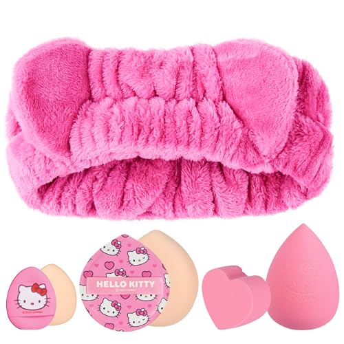 Image of Get Trend Hello Kitty Sanrio Makeup Brush Sponge Set for Girls, Teens with Headband Powder Puffs Soft Brushes Beauty Sponges, Kawaii Gifts for Girls (Pink Hello Kitty)