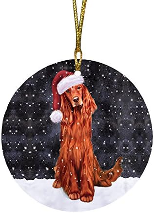 Summertime Tropical Island Beach Irish Setter Puppy Round Flat Ornament - Pet Decorative Hanging Ornaments for Christmas X-mas Tree Decorations - 2.75" Round Flat Ceramic Christmas Ornament POR1772