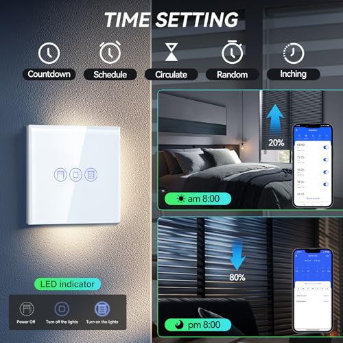BSEED WiFi Smart Rolladenschalter, Fernbedienung und Timer-Funktion mit Smart Life/Tuya APP, arbeitet mit Alexa Echo und Google Home, WiFi Jalousieschalter mit Touch Panel Weiß
