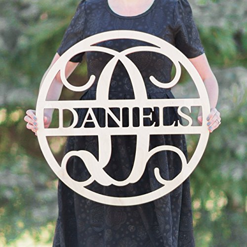 SALE 16-36 inch Wooden Circle LAST NAME SIGN Monogram Letters Vine Room Decor