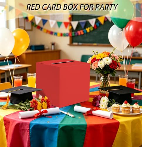 Image of SietDESEO Red Card Box for Graduation Large Gift Card Box Holder 9.8 inch x 9.8 inch Money Cards Box Diy Card Box for Wedding Reception Baby Shower Birthday Cards Box Holder