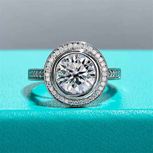 Raivari Moissanite Engagement Rings, 3.5Cttw Bezel Setting Round Lab Created Diamond Promise Rings In 14K White Gold Plated Sterling Silver, Anniversary Rings For Women6 #TOP1