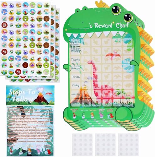 GWHOLE 5 Pack Potty Training Chart Dinosaur Toilet Training Reward Chart with Stickers and Tips Guide for Toddlers Girls Boys, Wipe Clean