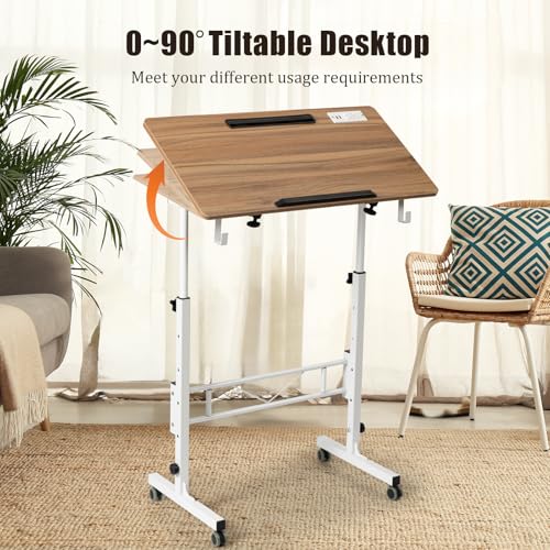 Image of SIDUCAL Standing Desk Height Adjustable with Tiltable Tabletop, Vintage Oak