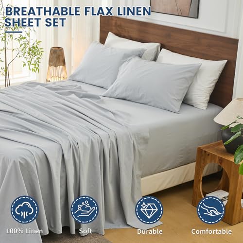 Image of Bedlifes 100% French Linen Queen Bedding Set - 18-24 inch Extra Deep, 4-Piece | Soft & Durable, Breathable & Cooling, Flax Linen Sheet, OEKO-TEX Certified, Moisture Wicking, Easy Care, Machine Washable