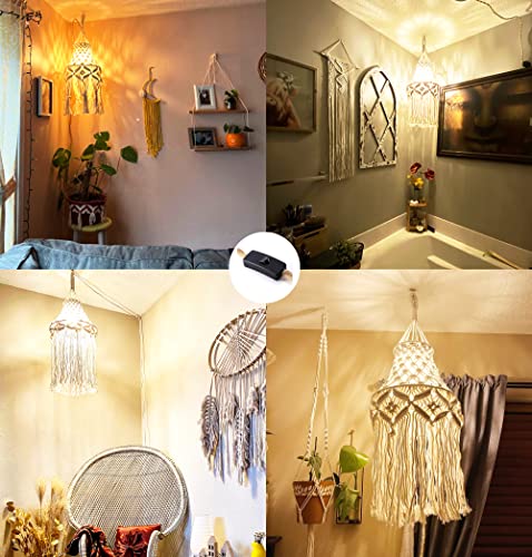Qiyizm Boho Plug In Pendant Light Hanging Lights With Plug In Cord，Hanging Lamp With Handmade Macrame Lamp Shade And Hemp Rope Plug In Chandelier Light For Boho Bohemian Decor Bedroom Living Room #TOP6