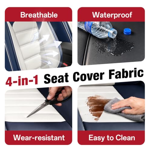Image of Leather Full Set Seat Covers for Toyota Camry 2015-2026, Blue-White